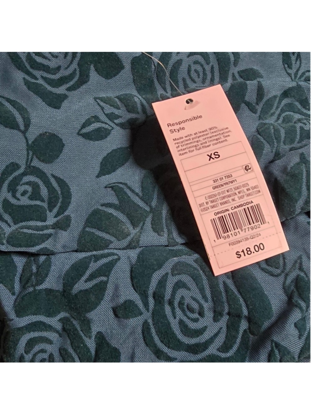 Women's Wild Fable Long Sleeve Rose Print Top, Blue/Black, Size XS - Picture 3 of 4